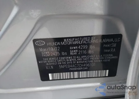 2012 Hyundai Sonata Gls Pzev from USA, damaged, VIN 5NPEB4AC7CH496101